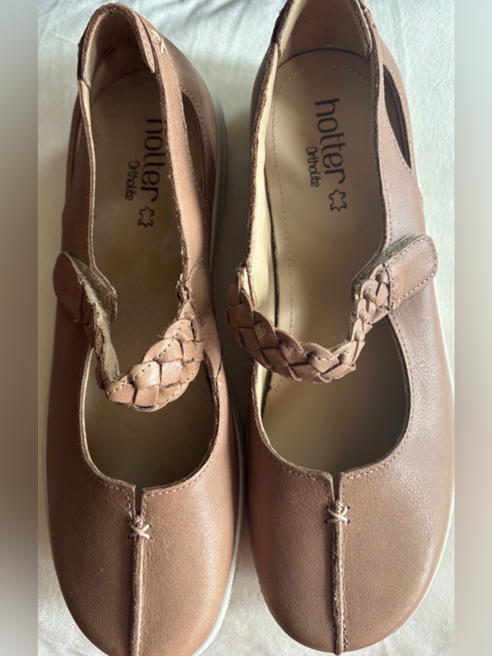 Hotter  Braided Strap Mary Jane Flats in Tan